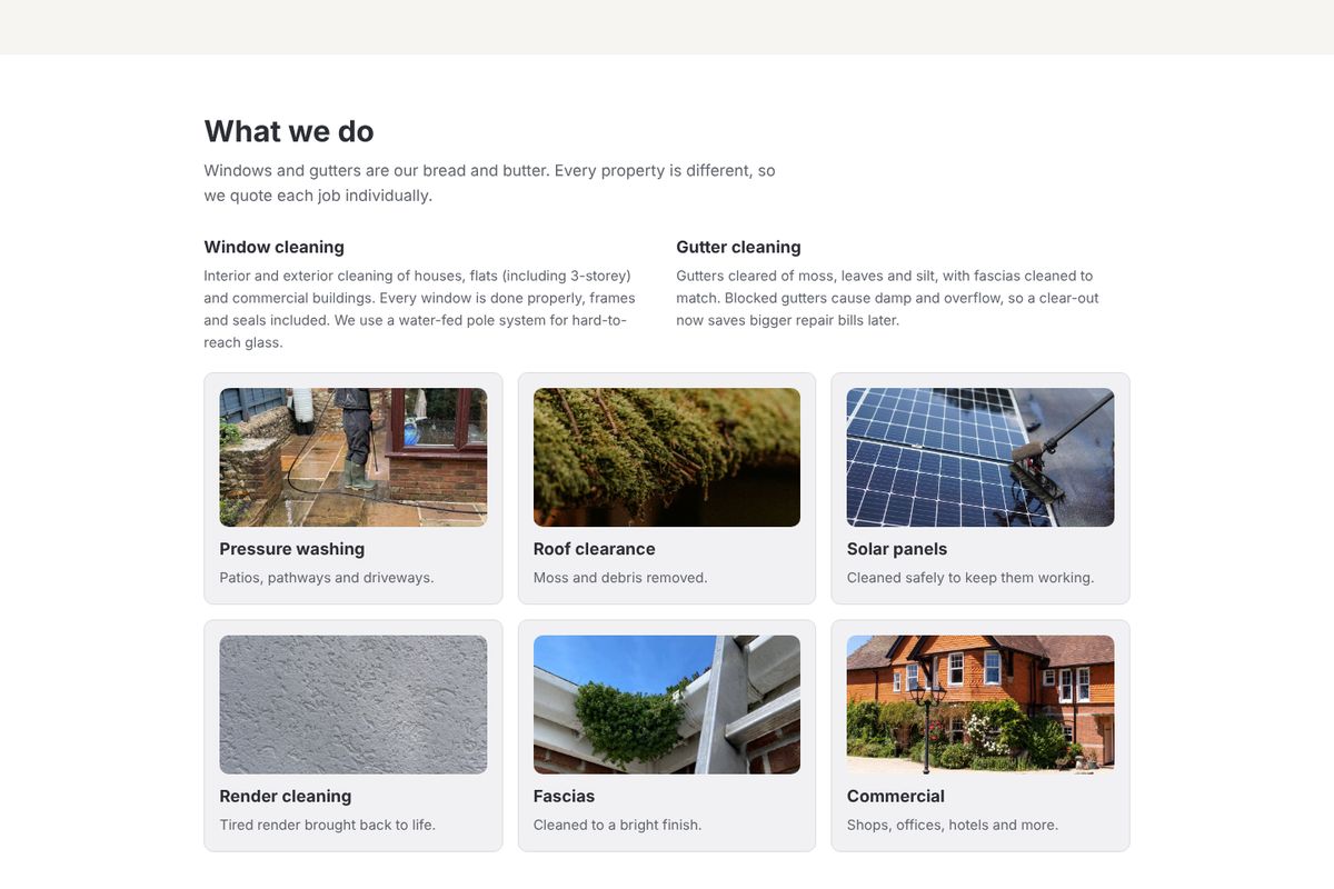 Services section of the Wizards Window Cleaning website